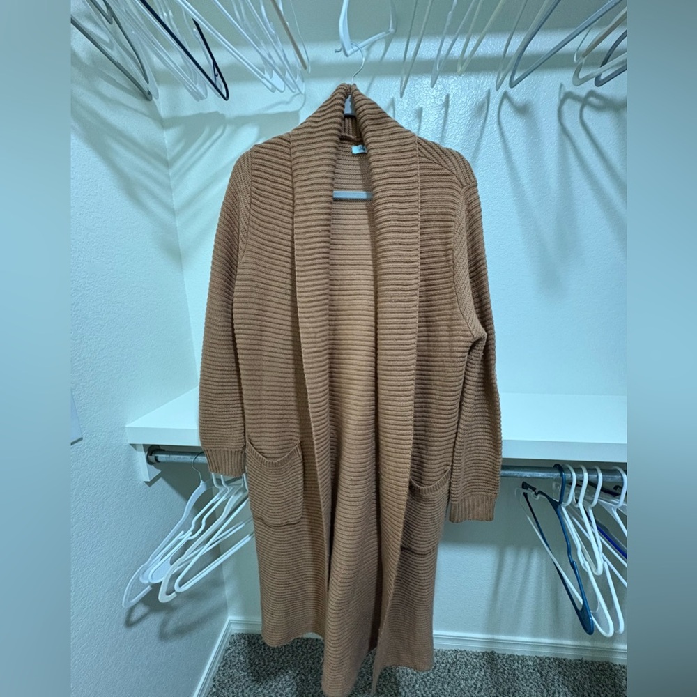 Sky Tan Ribbed Knit Cardigan Sweater